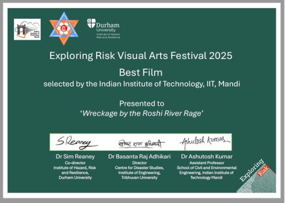 Award certificate for Wreckage by the Roshi River Rage.